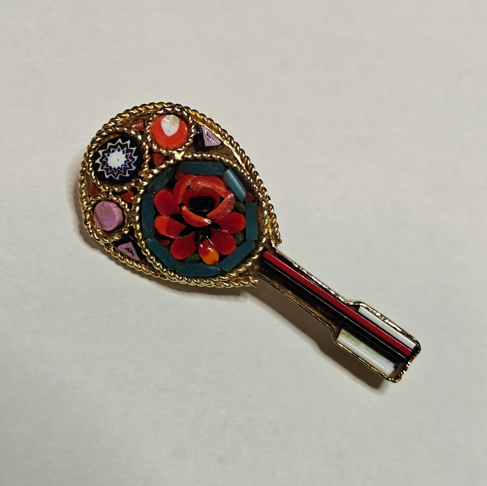 Colorful Vintage Italian Mosaic Guitar Mandolin Pin Brooch